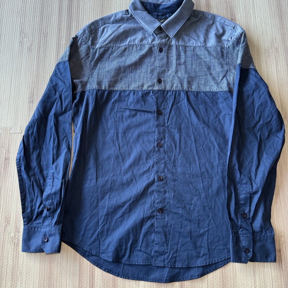 Men's Guess Two-Tone Blue Long Sleeve Button Up Shirt Casual Wear Size M